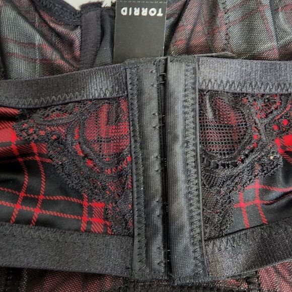 5X 28W Torrid Red Plaid Strappy Bralette Lingerie Longline Goth Punk Rock Unline - Picture 7 of 11